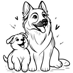 Family Dog Vector Illustrations Featuring Mom and Baby Dog, Dad and Baby Dog in Loving Poses