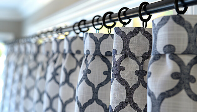 Ceiling cornice with drapes white curtain or tulle. Interior details close up. White ceiling, plastic ceiling cornice with two rails brown matting fabric curtains and transparent curtains near window.