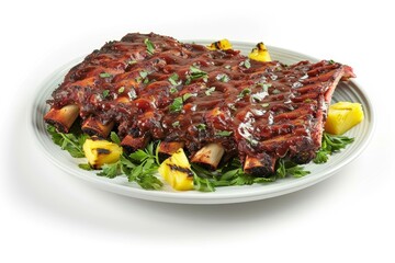 Tropical BBQ Baby Back Ribs with Artful Arrangement and Exotic Flavors