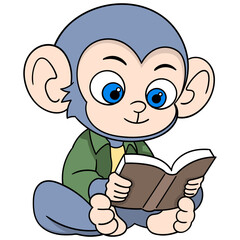 male monkey is sitting alone reading a book on economic stability