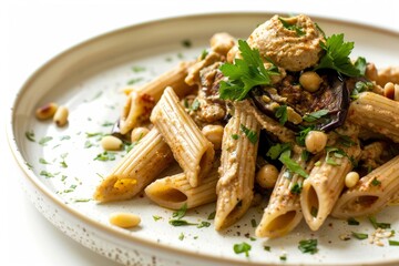 Delectable Babganoush-Hummus Pasta with Roasted Eggplant and Chickpeas