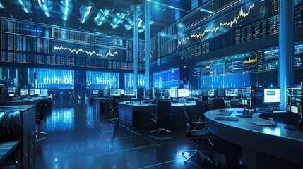 High-energy trading floor with screens displaying market fluctuations, illustrating the intense atmosphere of financial trading, all in crystal-clear HD.