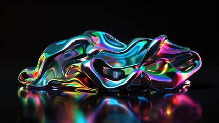 Bold holographic liquid blob shape isolated. Iridescent wavy melted substance background