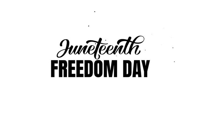 Juneteenth text animation in  black and white for banner, greeting, celebration, events, etc. Juneteenth is also known as Freedom Day or Emancipation Day