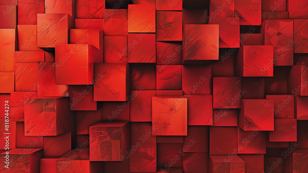 Poster a red wall made of red blocks. the blocks are arranged in a way that creates a pattern. the wall is 
