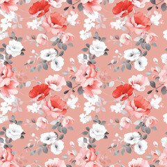 Floral pink color, form natural, seamless fabric pattern.