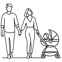 Family Vector Illustration of Father, Mother, and Children Walking Together for Special Days