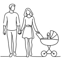 Family Vector Illustration of Father, Mother, and Children Walking Together for Special Days