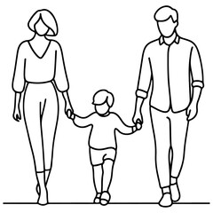Family Vector Illustration of Father, Mother, and Children Walking Together for Special Days