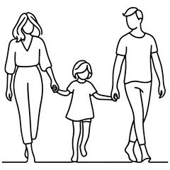 Family Vector Illustration of Father, Mother, and Children Walking Together for Special Days