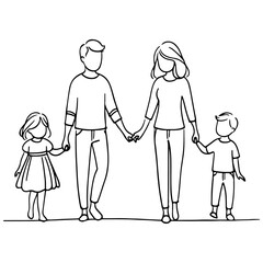 Family Vector Illustration of Father, Mother, and Children Walking Together for Special Days