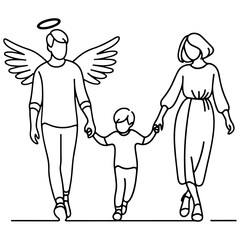 Family Vector Illustration of Father, Mother, and Children Walking Together for Special Days
