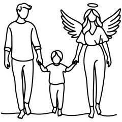 Family Vector Illustration of Father, Mother, and Children Walking Together for Special Days