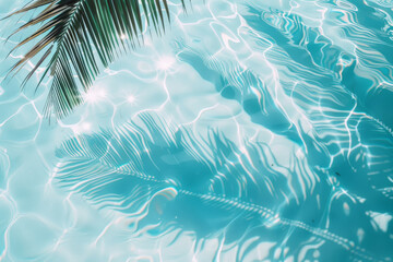 Fototapeta na wymiar A palm tree is reflected in the water, creating a serene and peaceful atmosphere. The water is calm and clear, with no visible ripples or waves. Concept of relaxation and tranquility