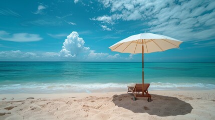 beach chair with umbrella at the beach on sunny day