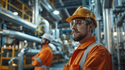 Engineers evaluating processes, technicians maintaining equipment, and daily activities in a petrochemical factory