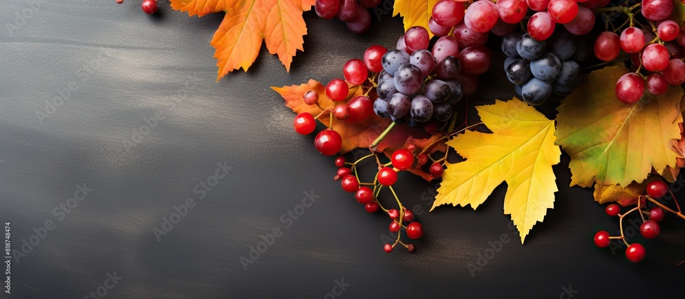 Aufkleber autumn themed flat lay composition featuring leaves berries and a thanksgiving day concept backgroun