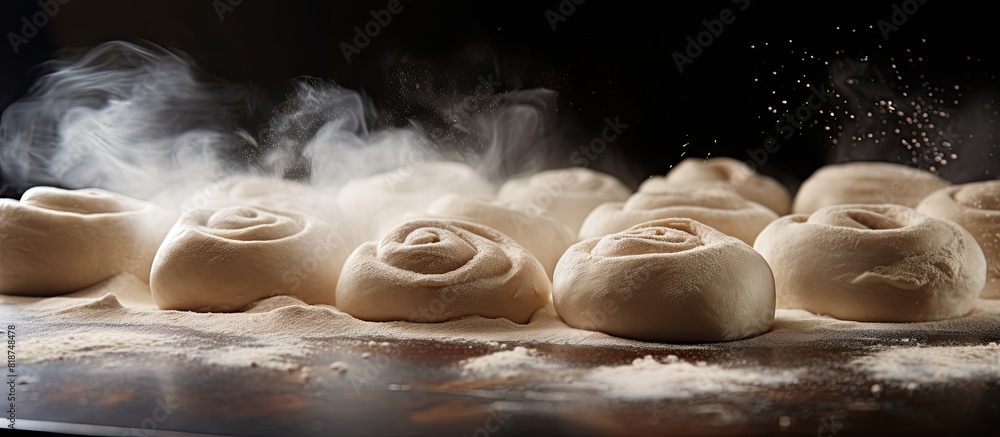 Aufkleber a copy space image featuring the cooking process of raw dough used for cinnabon cinnamon buns