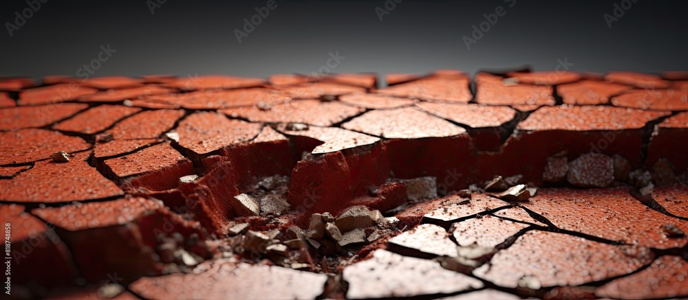 Poster a copy space image of a red brick that is broken and surrounded by white cement