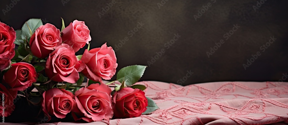 Poster A beautiful bouquet of roses placed on a mat with a copy space image in the background