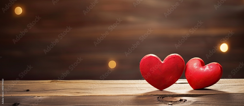 Aufkleber a romantic valentines day image with two hearts displayed on a rustic wood background providing copy