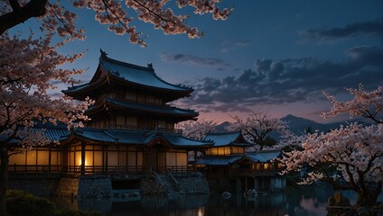 Fototapeta premium traditional Japanese town at twilight