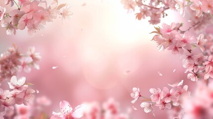 Cherry blossoms in full bloom with a soft focus on petals and sunlight creating a serene springtime scene