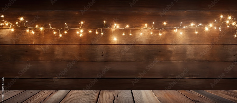 Aufkleber A festive scene of Christmas decorations illuminated by twinkling lights on a rustic wooden backdrop creating a perfect copy space image