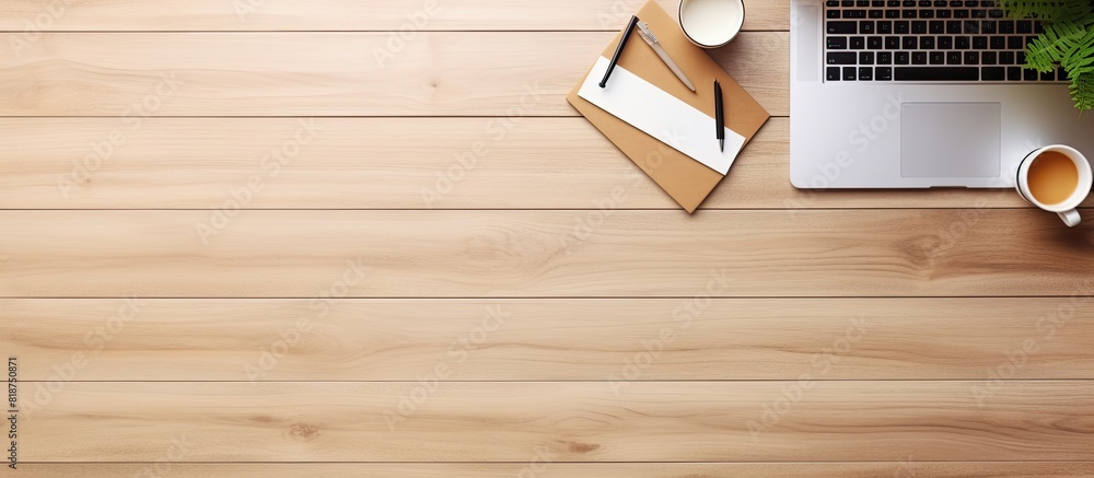 Leinwandbilder a modern and comfortable working desk concept is depicted in a top view flat lay image featuring off