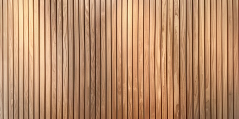 Wooden wall background with vertical slats, texture of natural wood paneling for interior design or backdrop. Wooden paneling wall. 