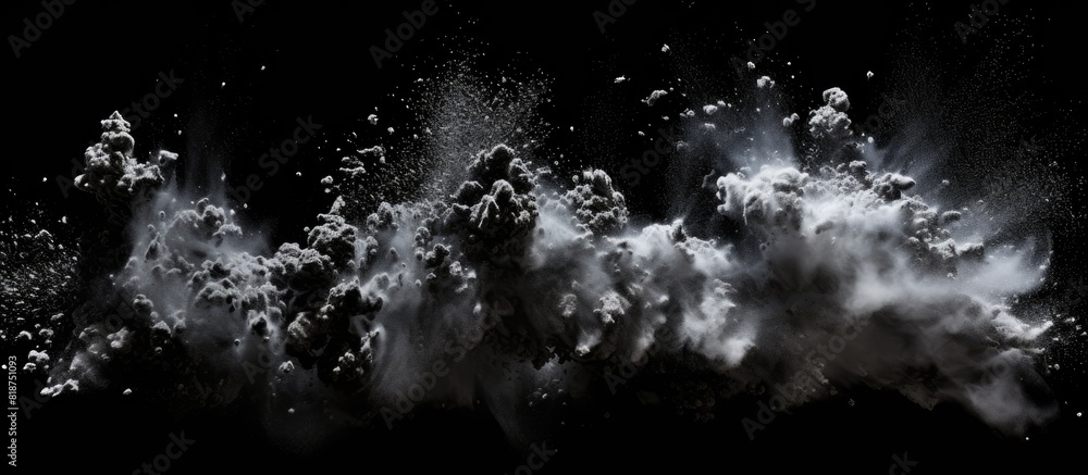 Poster a copy space image of powdered substance splattered across a dark black surface