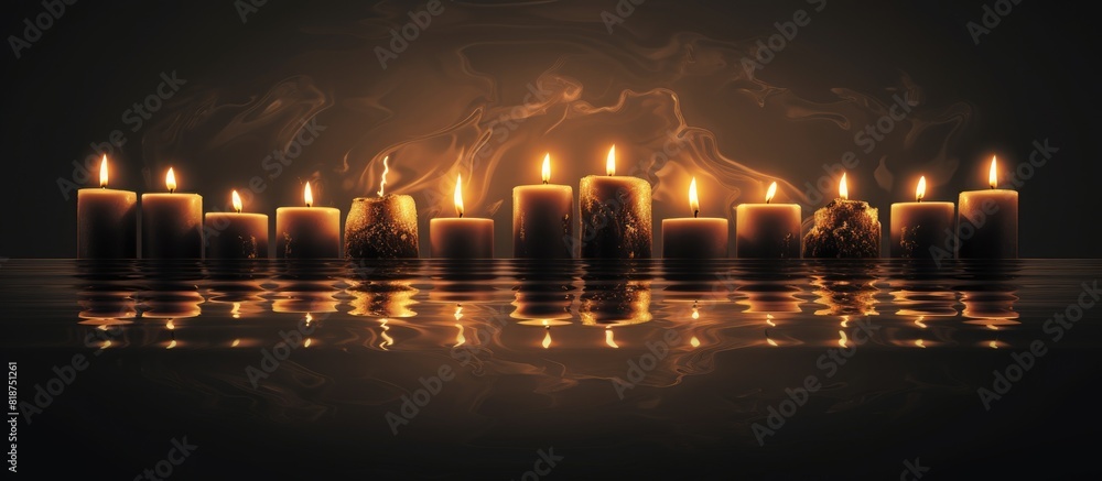 Poster A mesmerizing image of burning candles in the dark their mesmerizing glow reflected in a mirror creating a captivating copy space image
