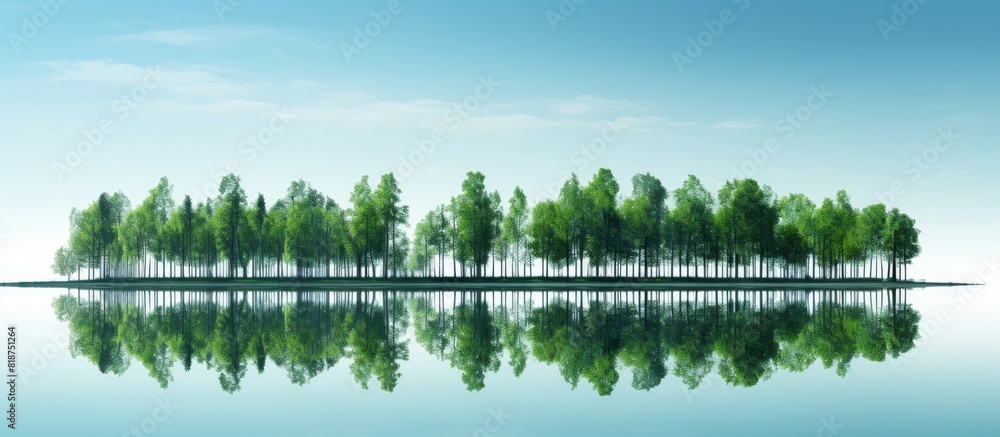 Poster The image features a serene reflection of trees in water providing ample copy space for text or other additions