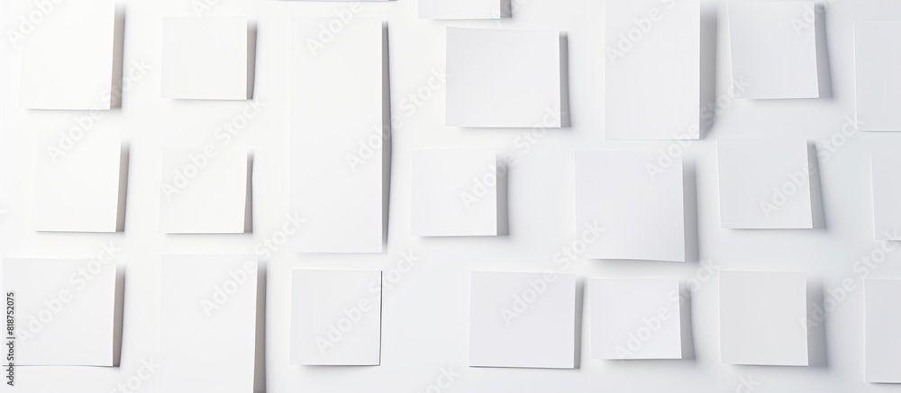 Poster Design mockup with white background featuring empty white paper sheets and cards perfect for adding your own content Copy space image