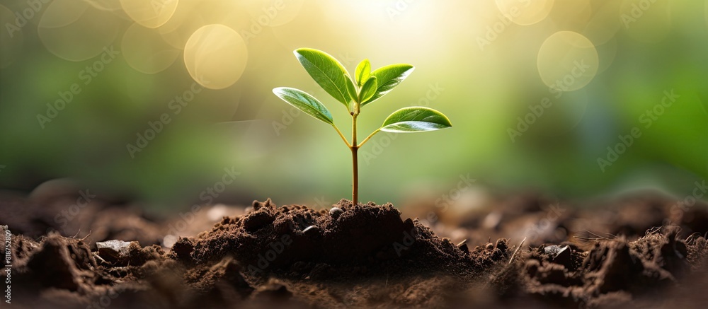 Poster a seedling and plant are seen thriving in soil surrounded by open space to insert text or other elem