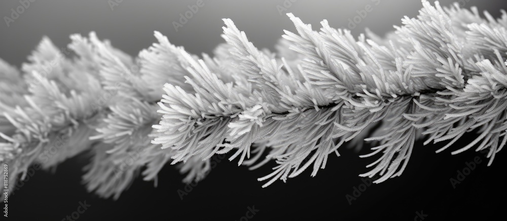 Poster a close up winter background with icy spruce branches in black and white providing ample space for t