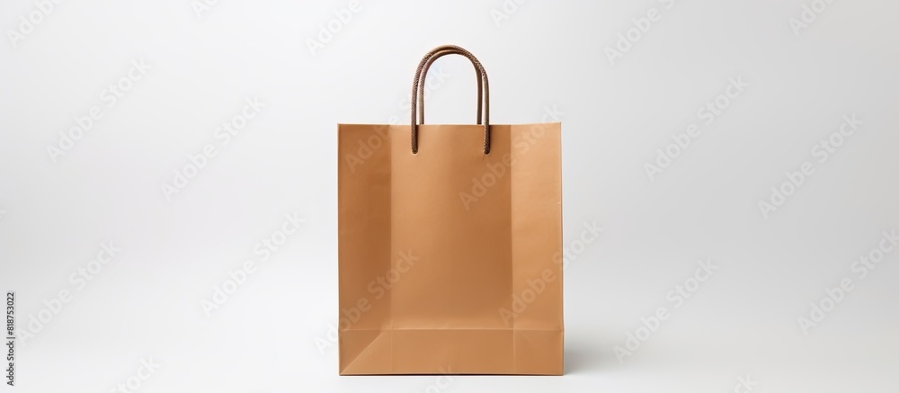 Aufkleber a small paper bag for shopping is shown on a white background providing copy space for additional co