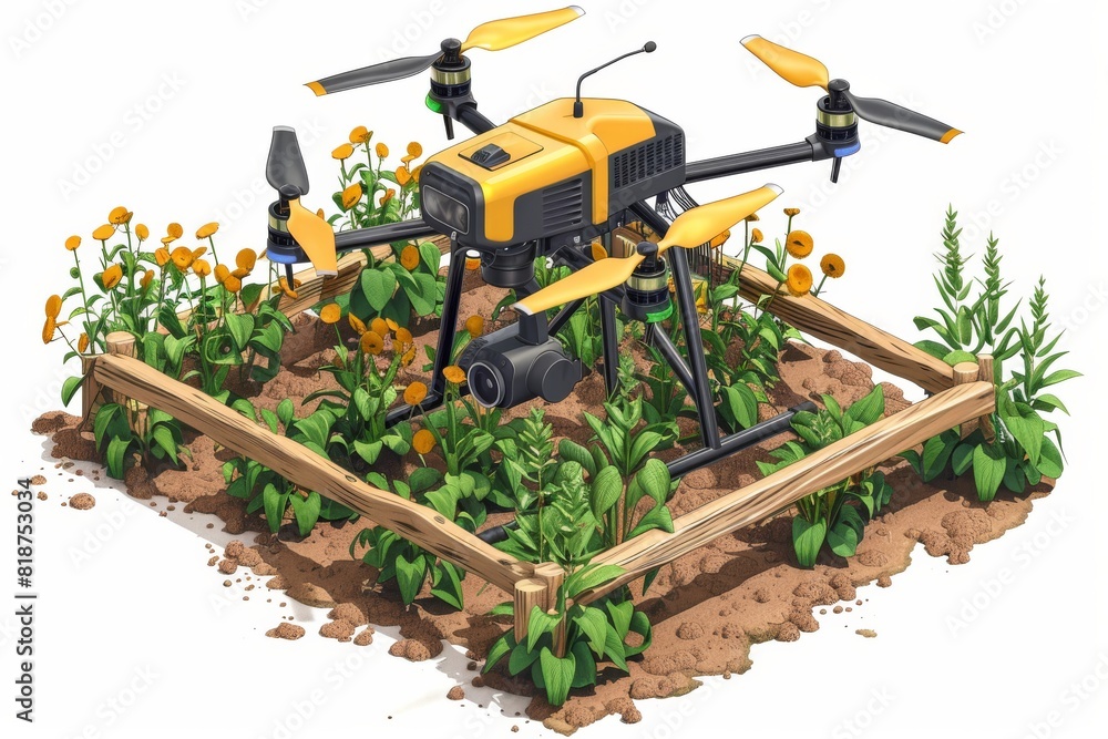 Poster precision smart farming with drones for field monitoring and crop management, integrating agricultur
