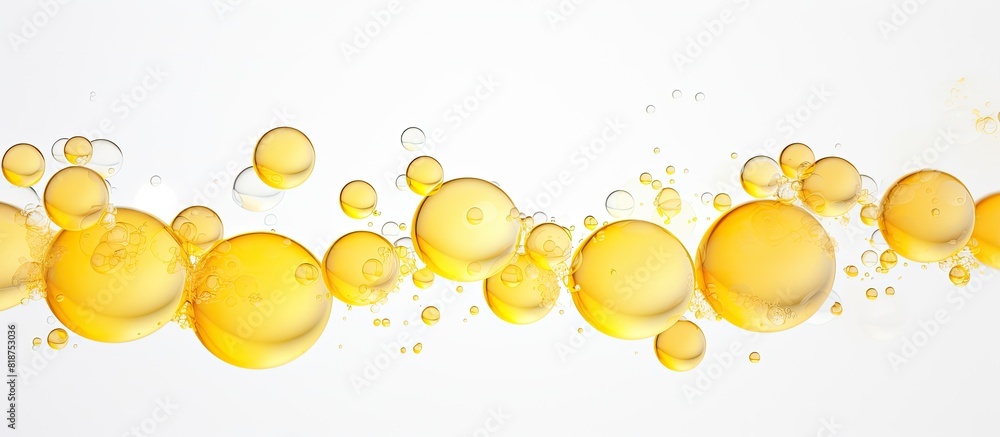 Poster an image of yellow bubbles with a clean white background providing ample copy space