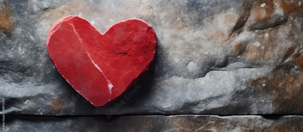 Poster a copy space image of a red heart placed on a background of stone