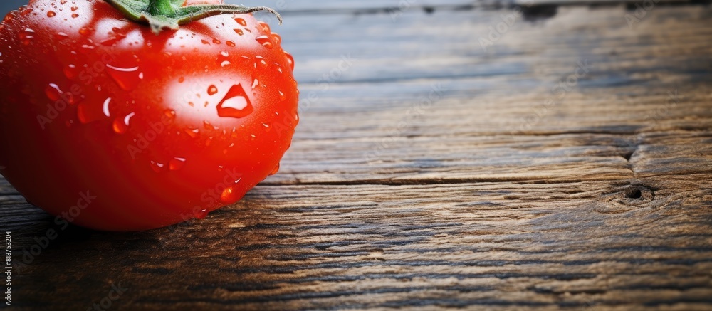 Aufkleber use the copy space image of a cherry tomato on a weathered wooden surface with cracks perfect for te
