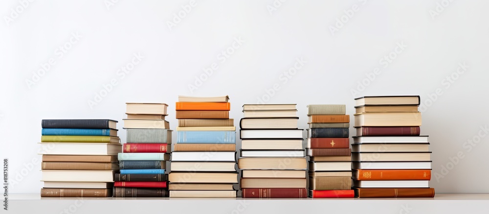 Poster a stack of books displayed against a clean white background providing ample copy space for images