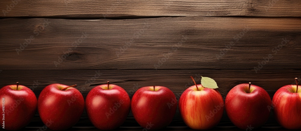 Poster copy space image of red apples on a wooden background