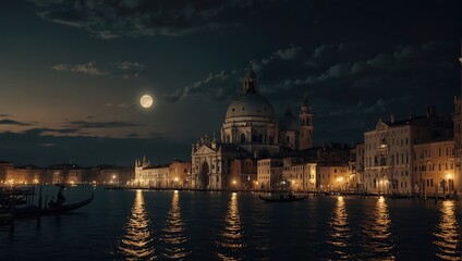 Obraz premium Venice at night with gondola
