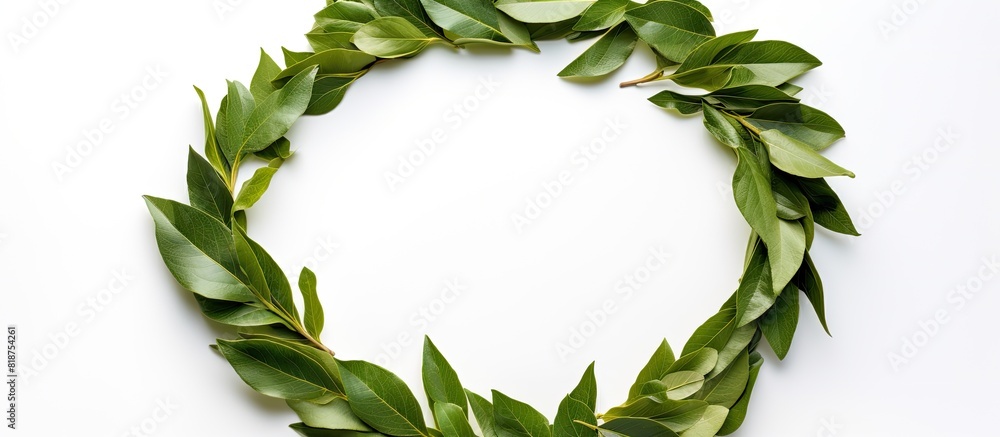 Poster dried laurel leaf seasoning showcased in a copy space image an isolated wreath made of laurel leaves