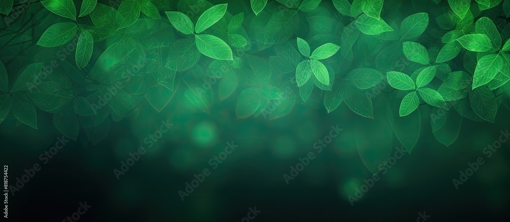 Poster a gradient green background made up of abstractly blurred green leaves with copy space image