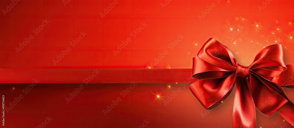 Poster A red background with a ribbon bow creating a welcoming card with ample copy space for texts or other visual elements