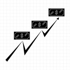 Dollar is getting higher condition bar chart icon vector design