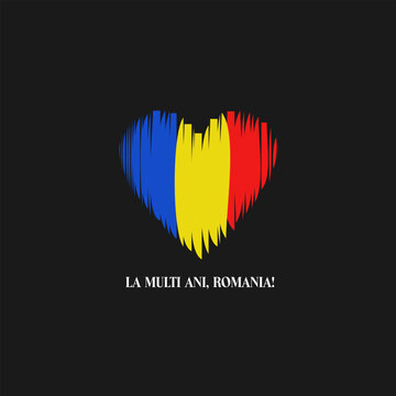 Romania great union day logo icon badge La multi ani, Romania emblem Heart love symbol National colors design style Fashion print for clothes greeting invitation card flyer banner poster cover book ad