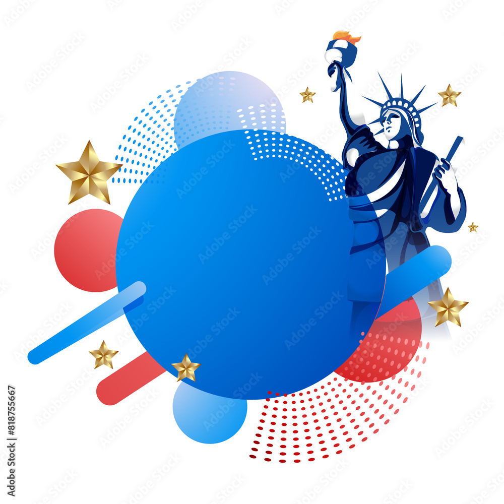 Sticker statue of liberty and abstract elements on png background.